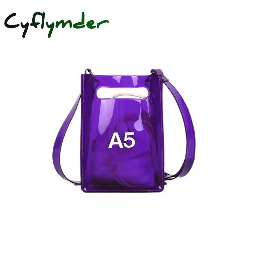 Cyflymder Fashion Women Messenger Bag Transparent Pvc Vertical Letter Shoulder A4 A5 Summer