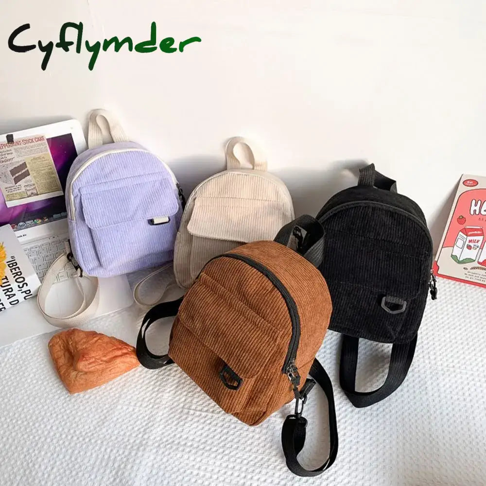 Cyflymder Fashion Women Mini Backpack Corduroy Handbags Simple Solid Color Backpacks Student