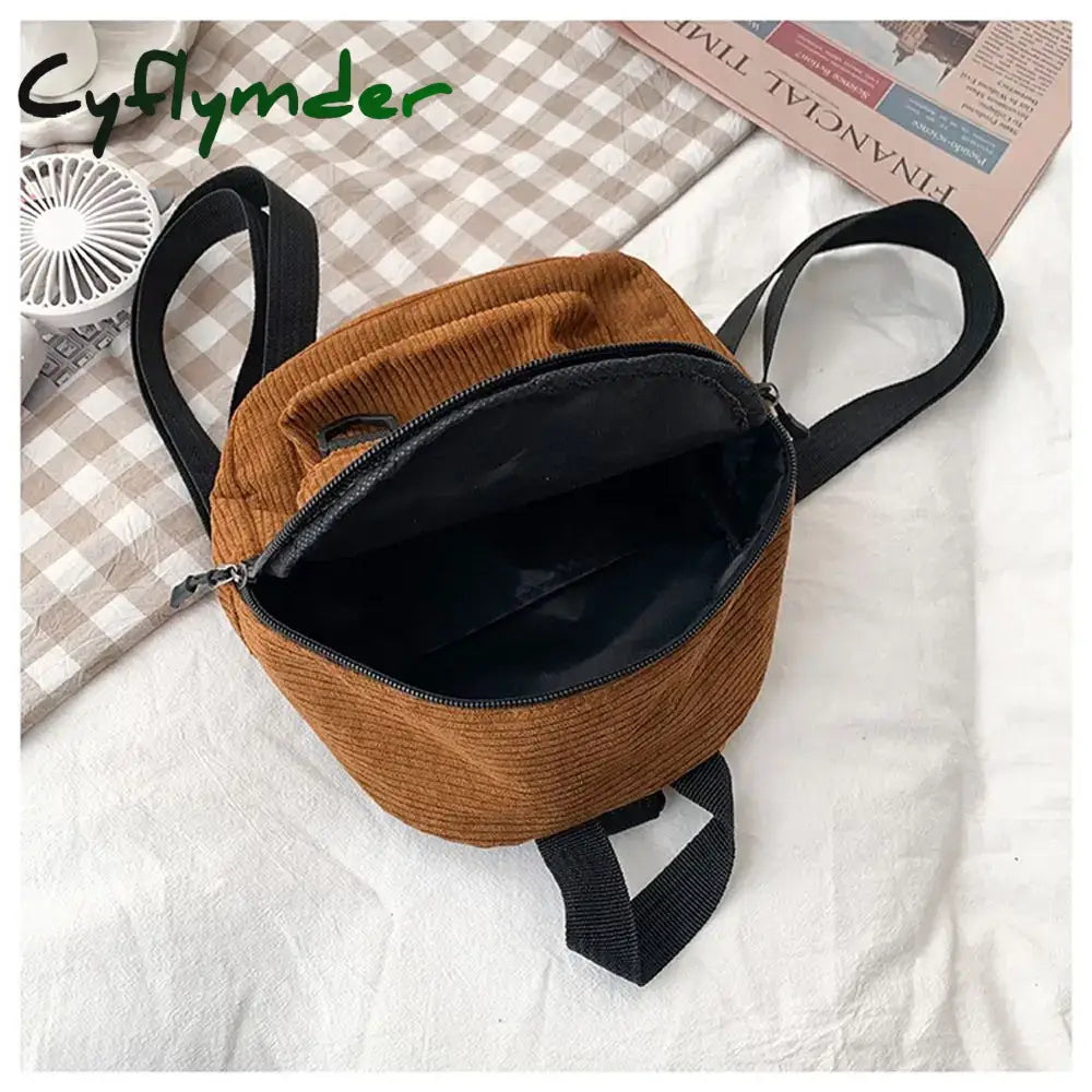 Cyflymder Fashion Women Mini Backpack Corduroy Handbags Simple Solid Color Backpacks Student