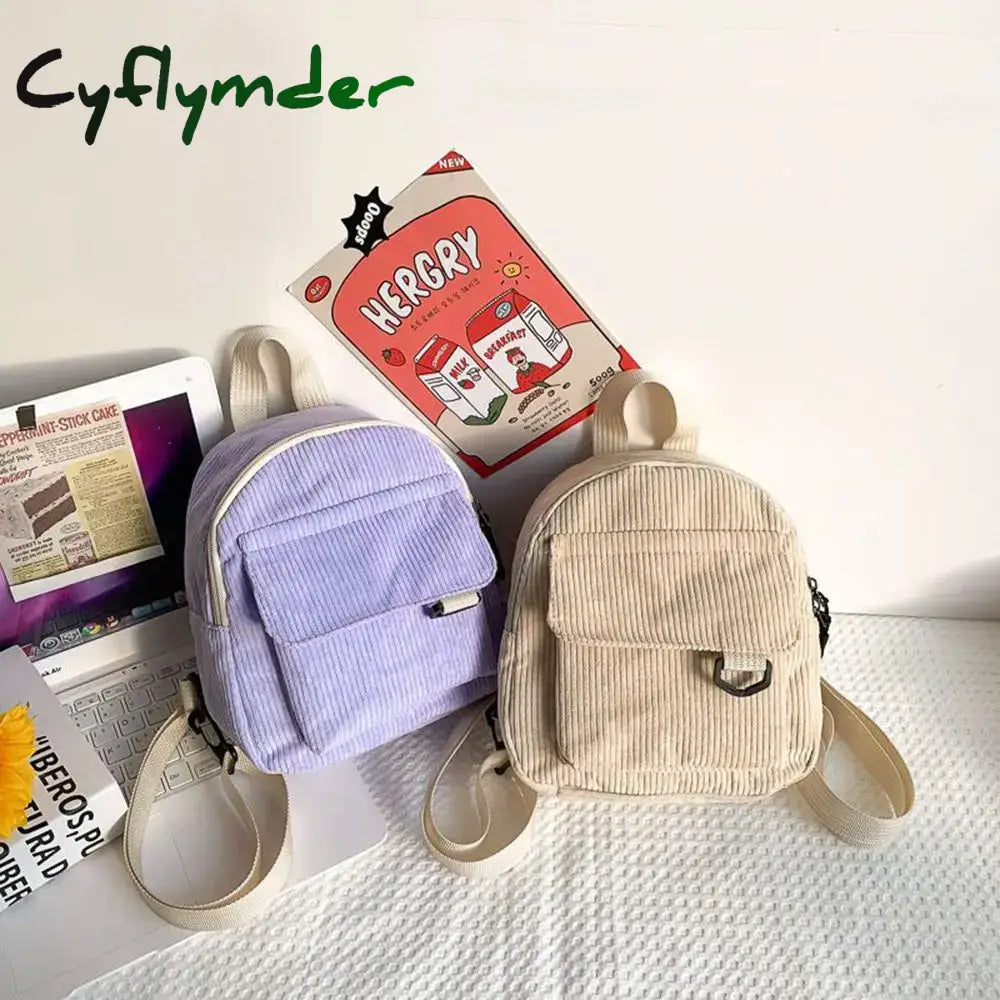 Cyflymder Fashion Women Mini Backpack Corduroy Handbags Simple Solid Color Backpacks Student