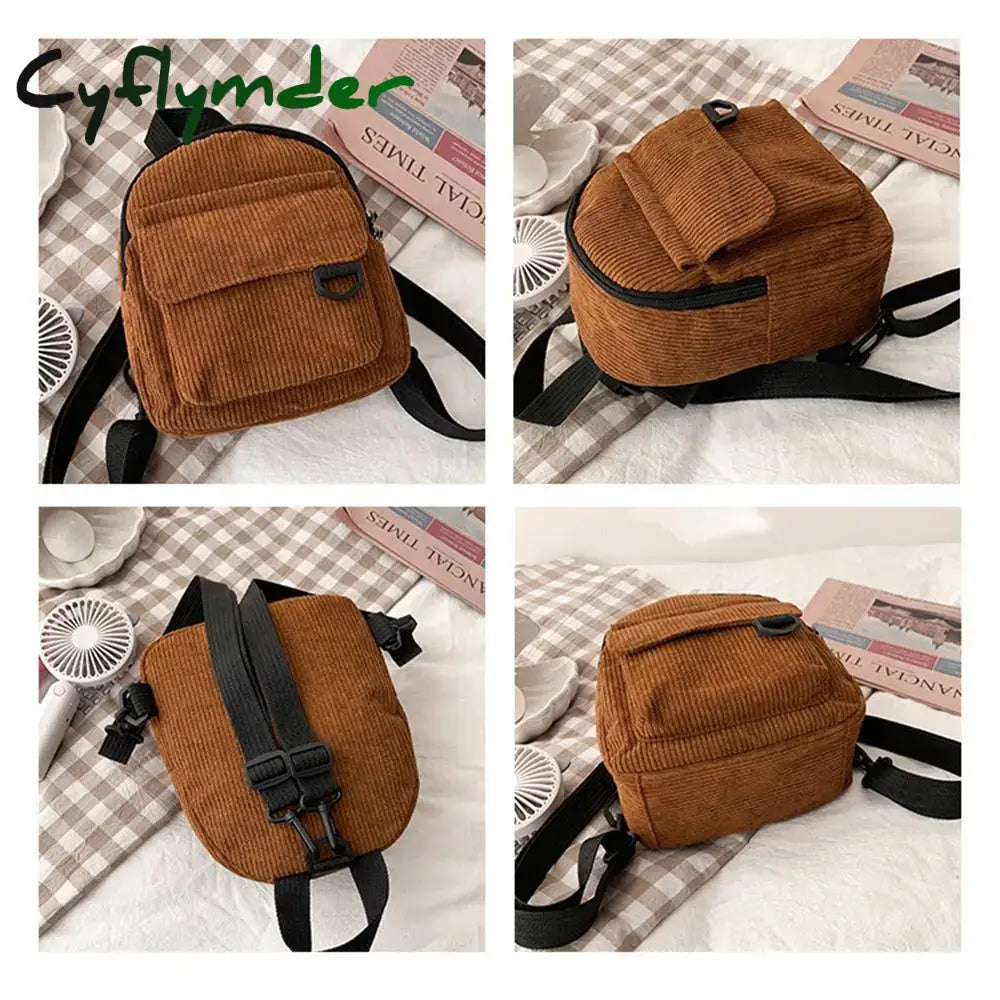 Cyflymder Fashion Women Mini Backpack Corduroy Handbags Simple Solid Color Backpacks Student