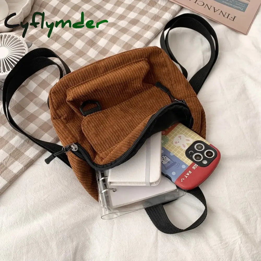 Cyflymder Fashion Women Mini Backpack Solid Color Corduroy Small Backpacks Simple Casual Student