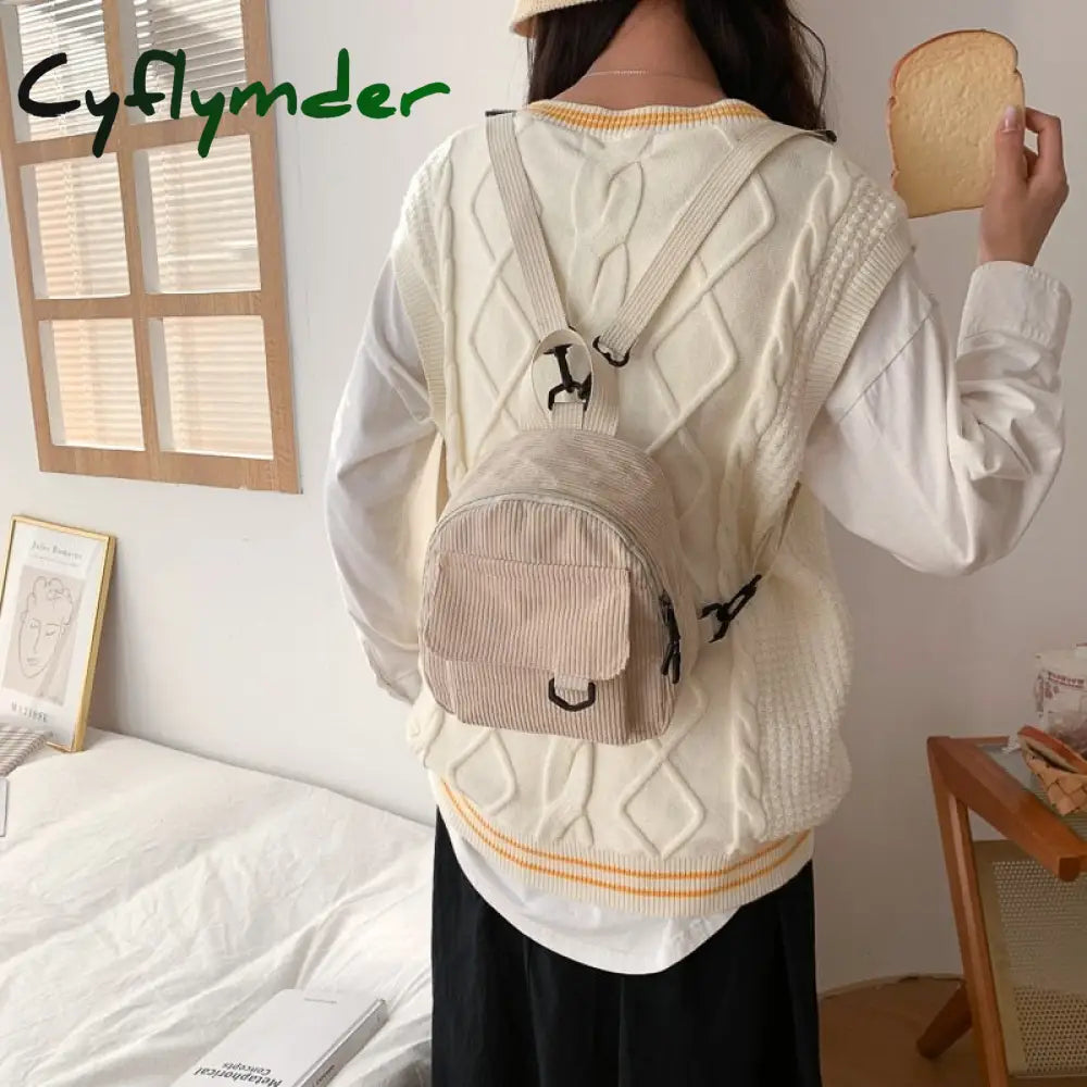 Cyflymder Fashion Women Mini Backpack Solid Color Corduroy Small Backpacks Simple Casual Student