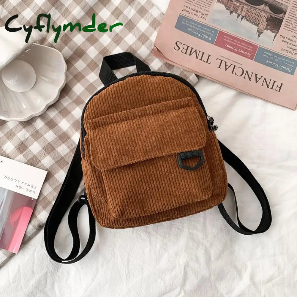 Cyflymder Fashion Women Mini Backpack Solid Color Corduroy Small Backpacks Simple Casual Student