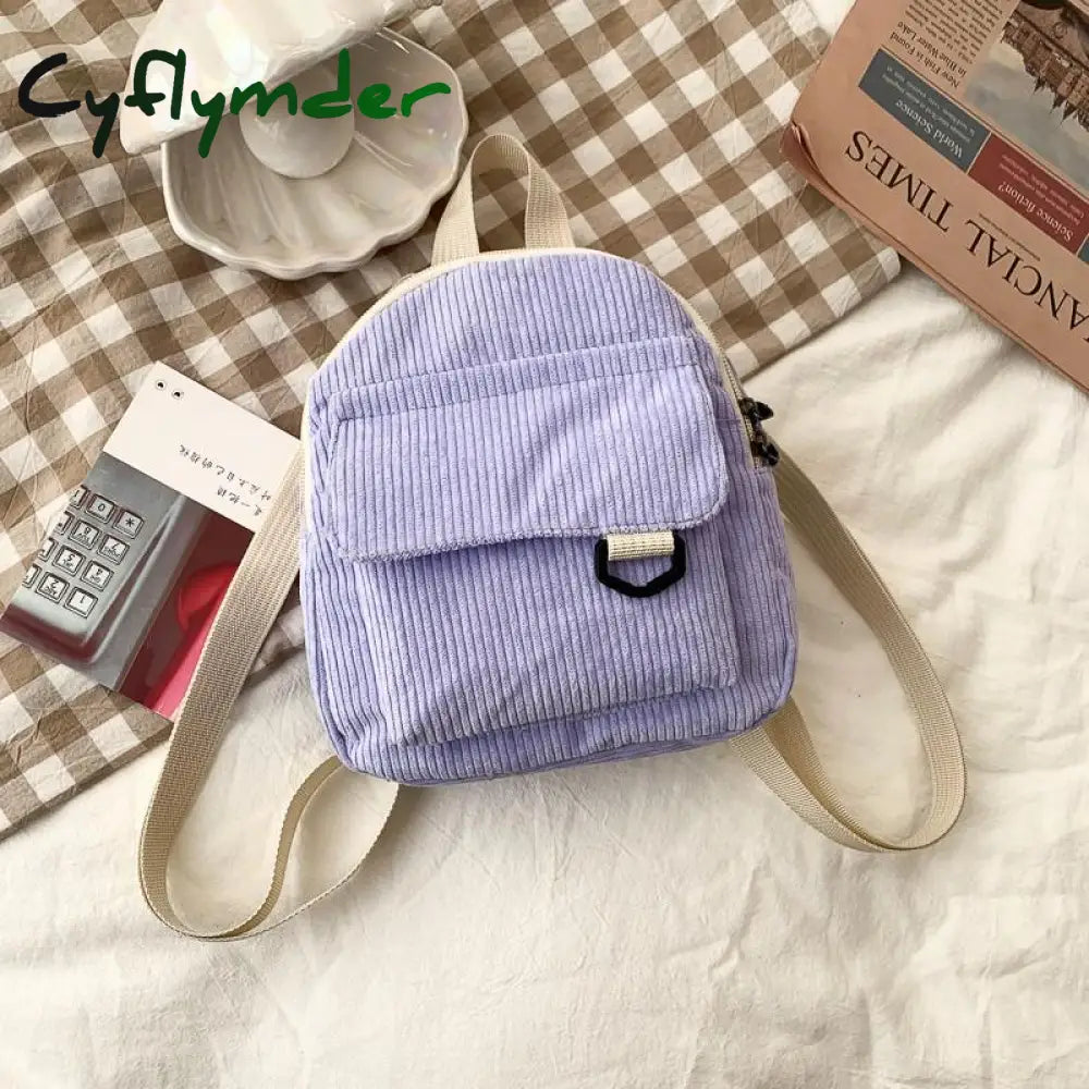 Cyflymder Fashion Women Mini Backpack Solid Color Corduroy Small Backpacks Simple Casual Student