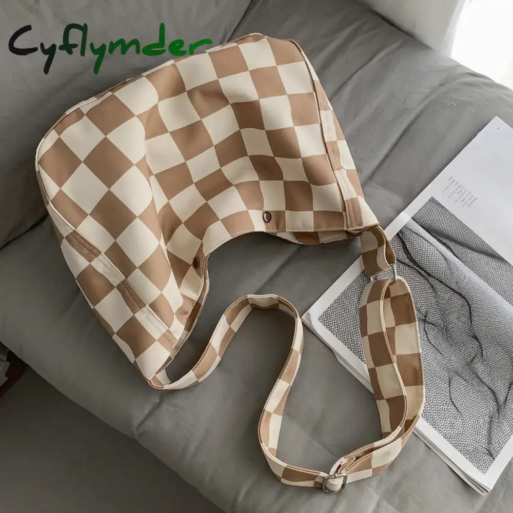 Cyflymder Fashion Women Plaid Checkerboard Messenger Bags Ladies Shoulder Crossbody Bag Teenager