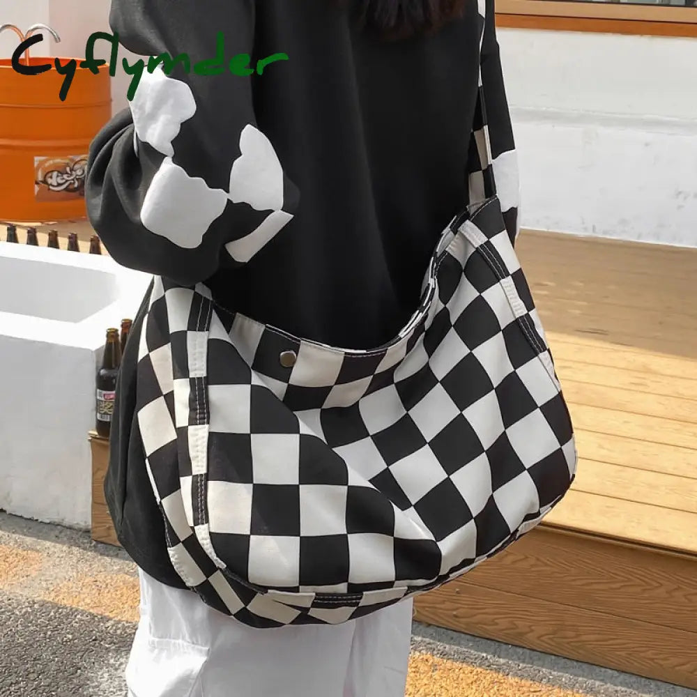 Cyflymder Fashion Women Plaid Checkerboard Messenger Bags Ladies Shoulder Crossbody Bag Teenager