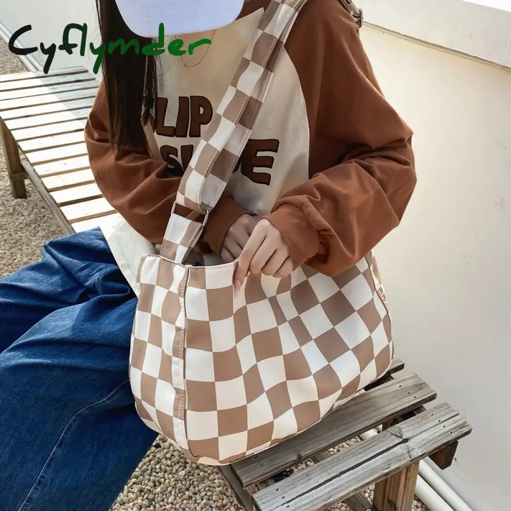 Cyflymder Fashion Women Plaid Checkerboard Messenger Bags Ladies Shoulder Crossbody Bag Teenager