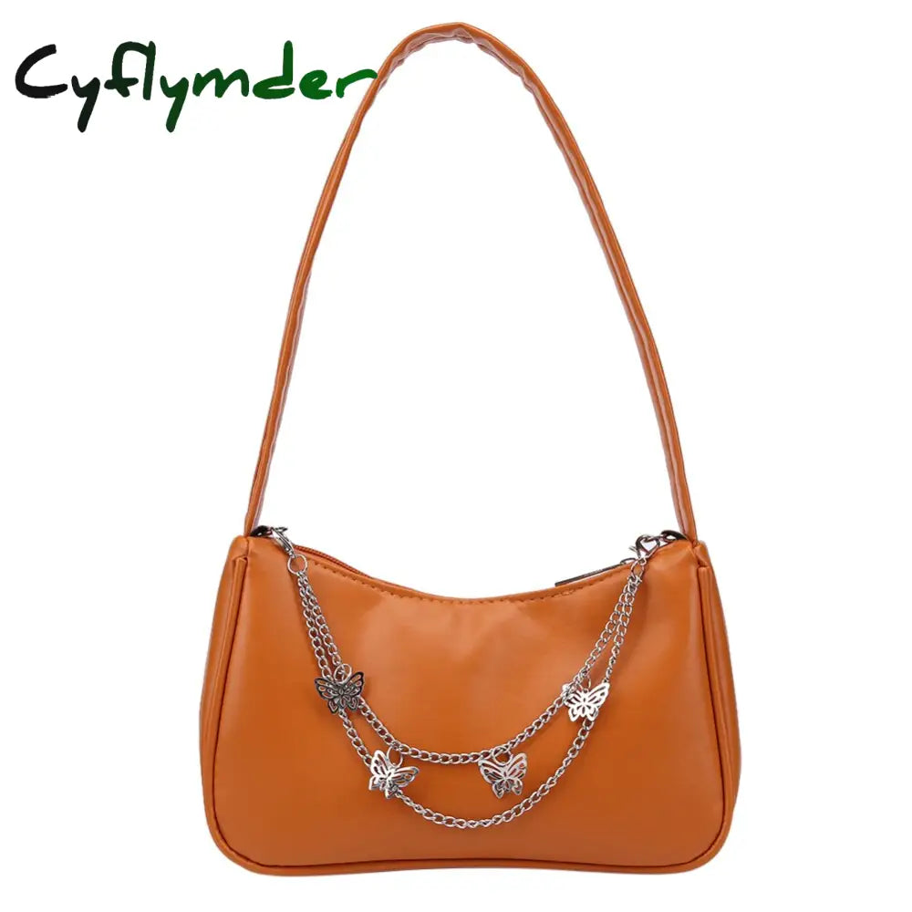 Cyflymder Fashion Women Pu Leather Small Shoulder Underarm Bag Ladies Vintage Butterfly Chain Pure