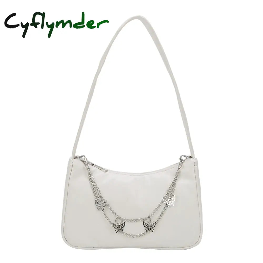 Cyflymder Fashion Women Pu Leather Small Shoulder Underarm Bag Ladies Vintage Butterfly Chain Pure