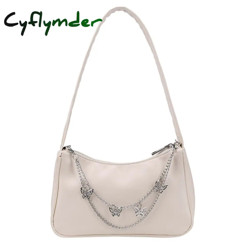 Cyflymder Fashion Women Pu Leather Small Shoulder Underarm Bag Ladies Vintage Butterfly Chain Pure