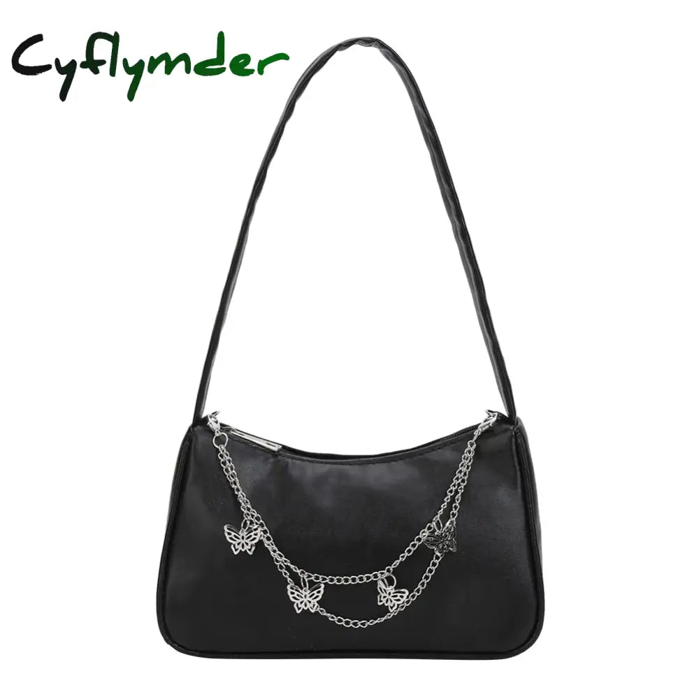 Cyflymder Fashion Women Pu Leather Small Shoulder Underarm Bag Ladies Vintage Butterfly Chain Pure
