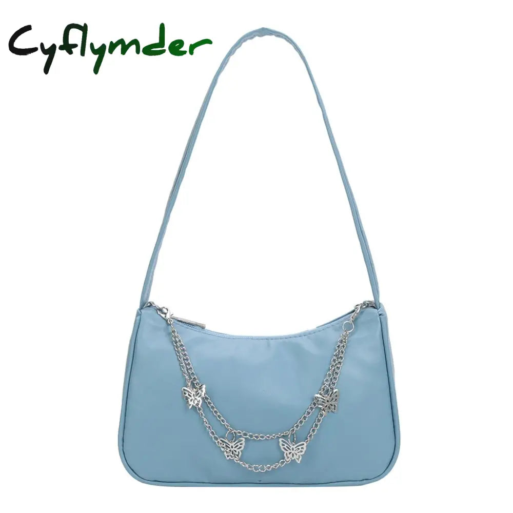 Cyflymder Fashion Women Pu Leather Small Shoulder Underarm Bag Ladies Vintage Butterfly Chain Pure
