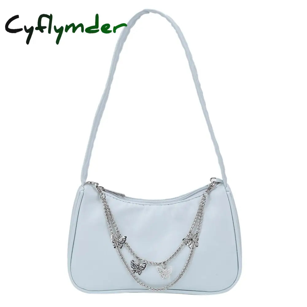 Cyflymder Fashion Women Pu Leather Small Shoulder Underarm Bag Ladies Vintage Butterfly Chain Pure
