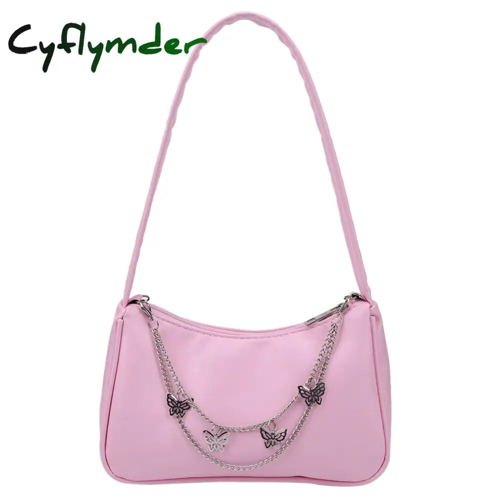 Cyflymder Fashion Women Pu Leather Small Shoulder Underarm Bag Ladies Vintage Butterfly Chain Pure