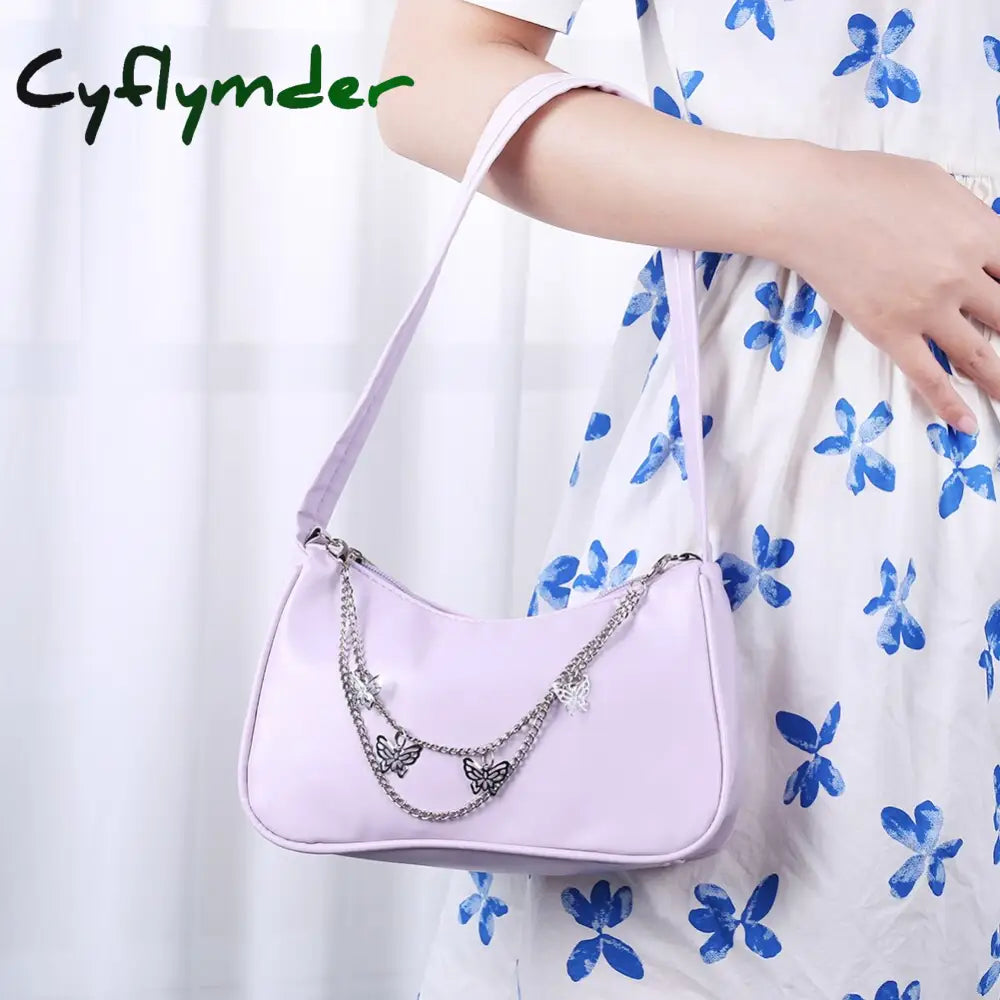 Cyflymder Fashion Women Pu Leather Small Shoulder Underarm Bag Ladies Vintage Butterfly Chain Pure