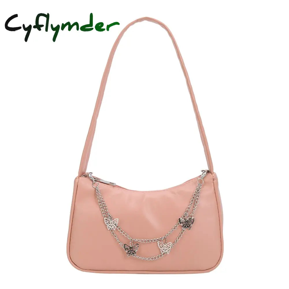 Cyflymder Fashion Women Pu Leather Small Shoulder Underarm Bag Ladies Vintage Butterfly Chain Pure