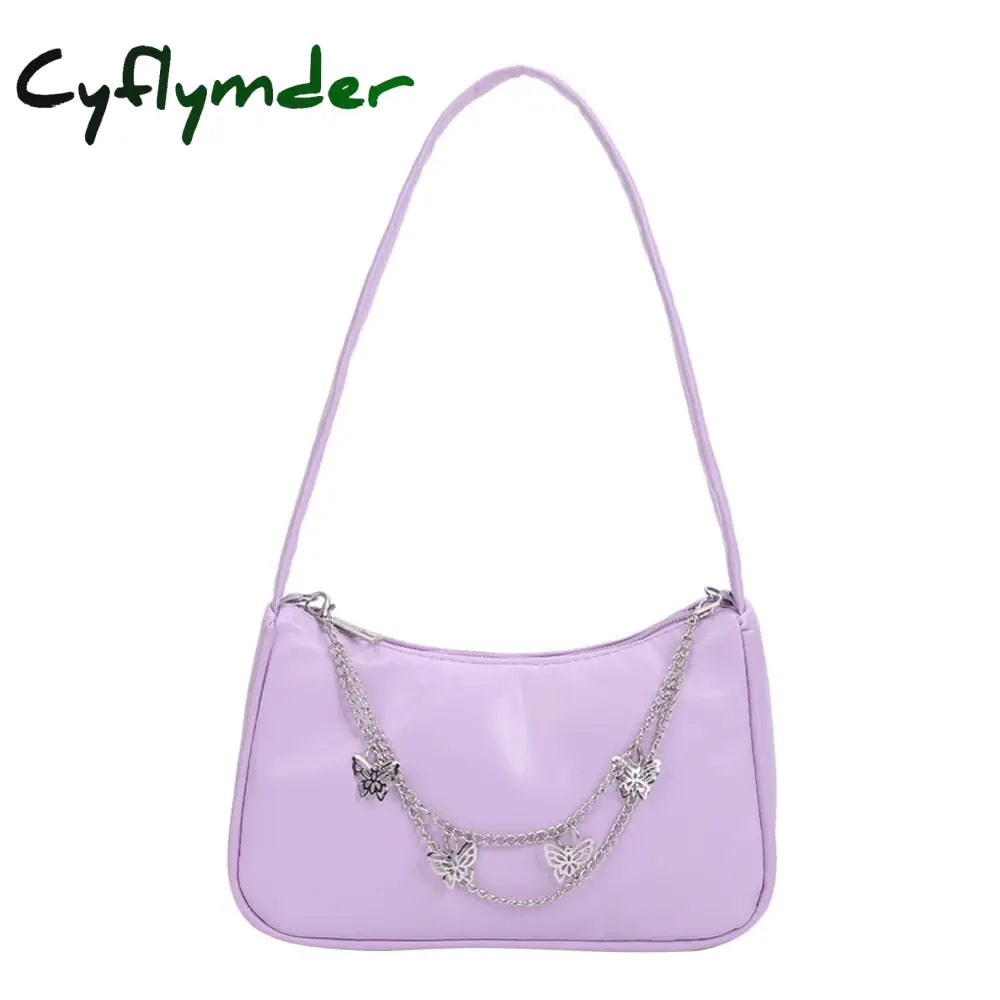 Cyflymder Fashion Women Pu Leather Small Shoulder Underarm Bag Ladies Vintage Butterfly Chain Pure