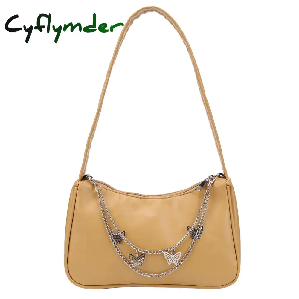 Cyflymder Fashion Women Pu Leather Small Shoulder Underarm Bag Ladies Vintage Butterfly Chain Pure