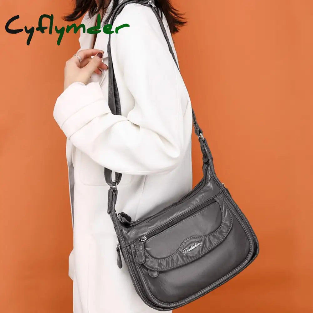 Cyflymder Fashion Women Shoulder Bag Pu Leather Crossbody High Quality Messenger Grey Female’s