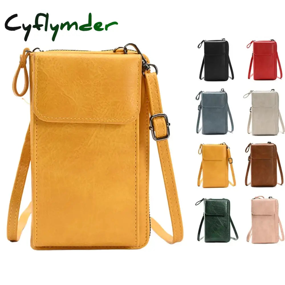 Women Wallet Single Shoulder Crossbody Cell Phone Bag Leather Satchel Female Multi Card Position Zipper Purse Keycase