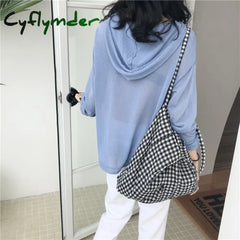 Cyflymder Fashion Women’s Canvas Tote Shoulder Large Shopping Bag Plaid Eco Capacity Ladies Purse