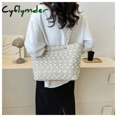 Cyflymder Fashion Women’s Weave Bag Simple Zipper Lace Handbags Solid Causal Crossbody Large