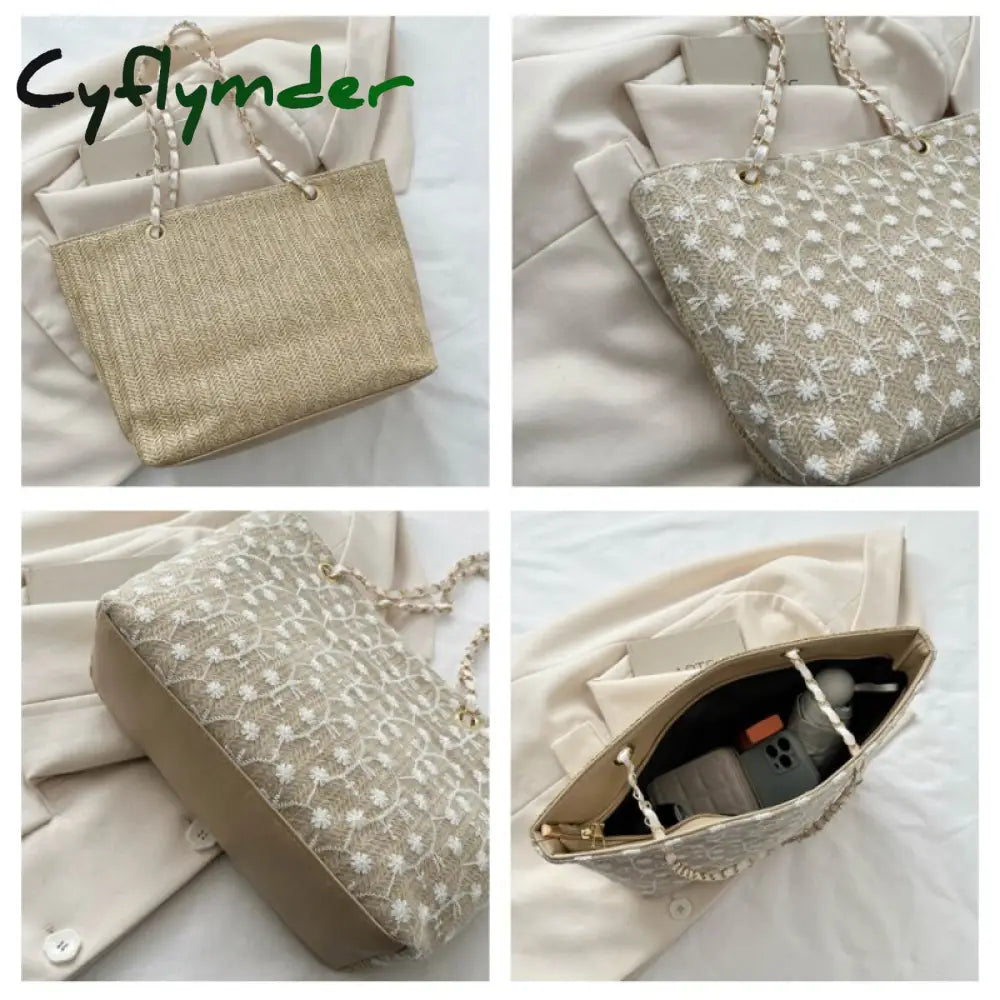Cyflymder Fashion Women’s Weave Bag Simple Zipper Lace Handbags Solid Causal Crossbody Large