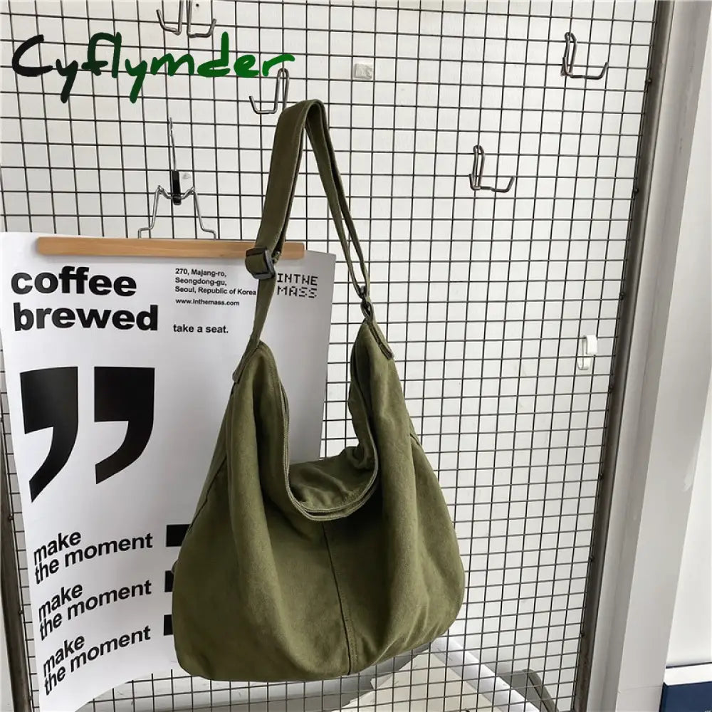 Cyflymder Fashion Woven Cotton Tote Women Shoulder Bag Fashion Big Purse Space Pad Handbag Green