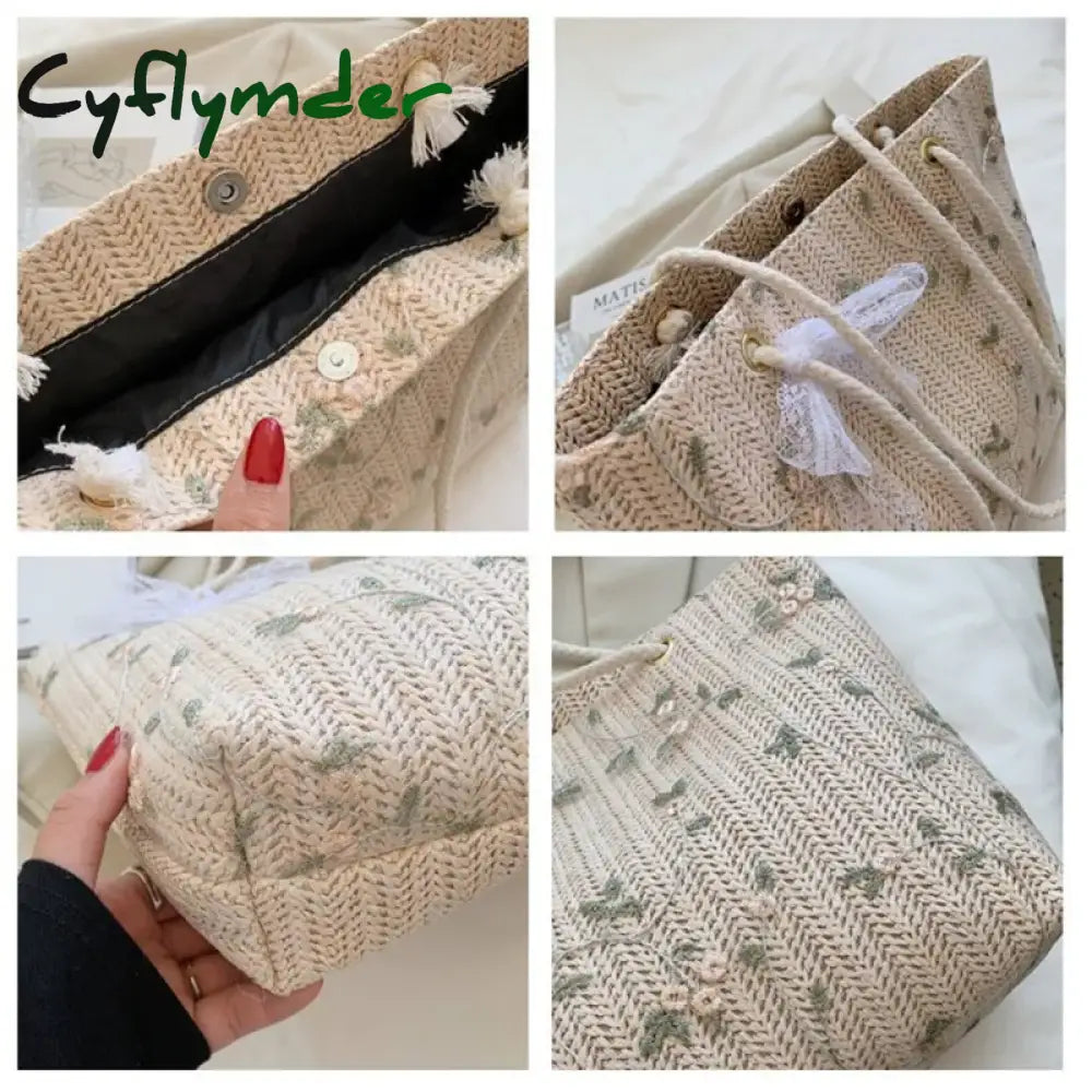 Cyflymder Fashion Woven Handbags For Women All-Match Women’s Bag Portable Bucket Luxury Designer
