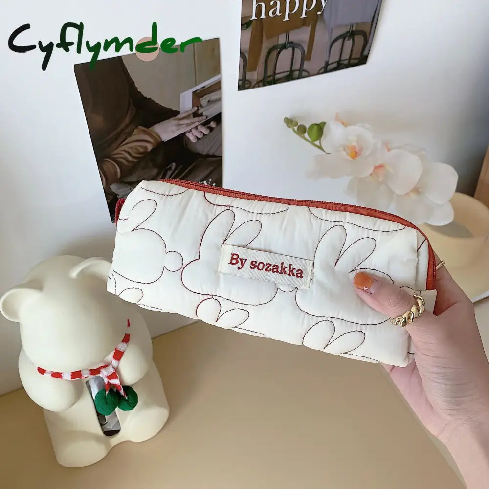Cyflymder Fashon Pencil Case Ins Simplicity Cute Rabbit Style Bag Portable High Capacity Stationery