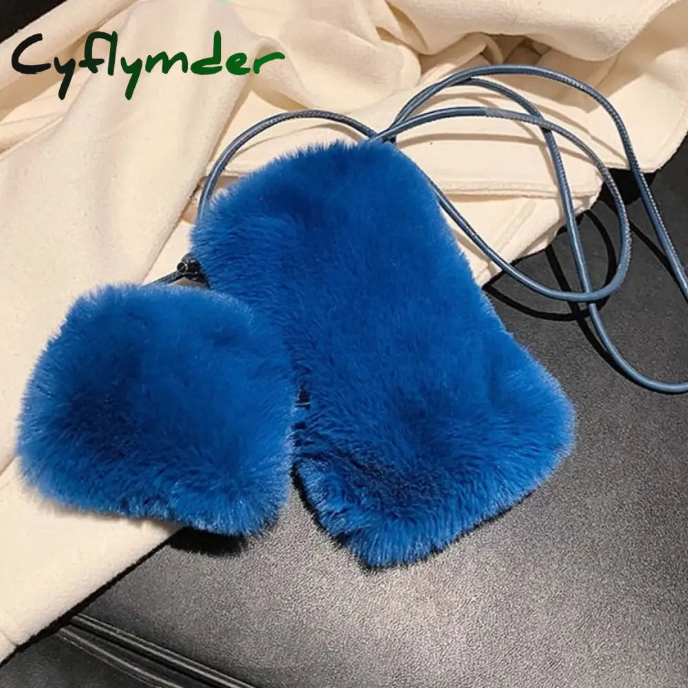 Cyflymder Faux Fur Women’s Small Shoulder Messenger Bag Luxury Designer Soft Plush Ladies Mini