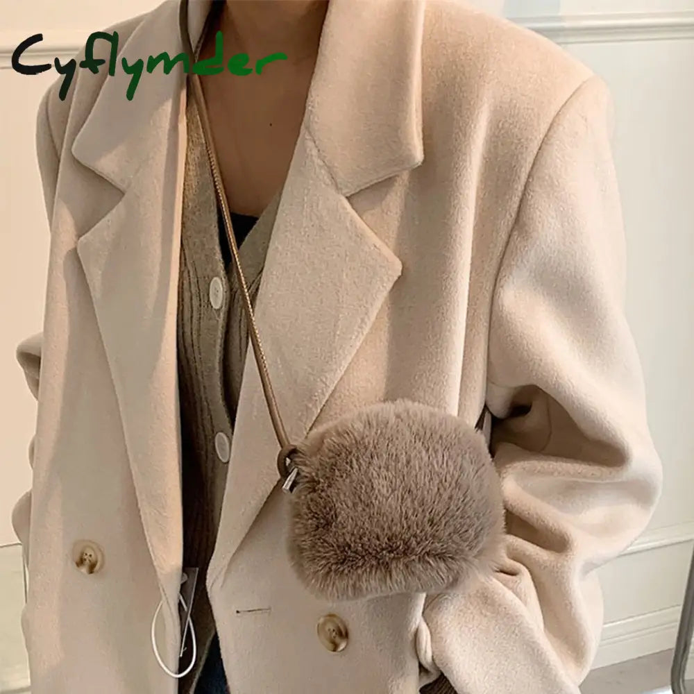 Cyflymder Faux Fur Women’s Small Shoulder Messenger Bag Luxury Designer Soft Plush Ladies Mini