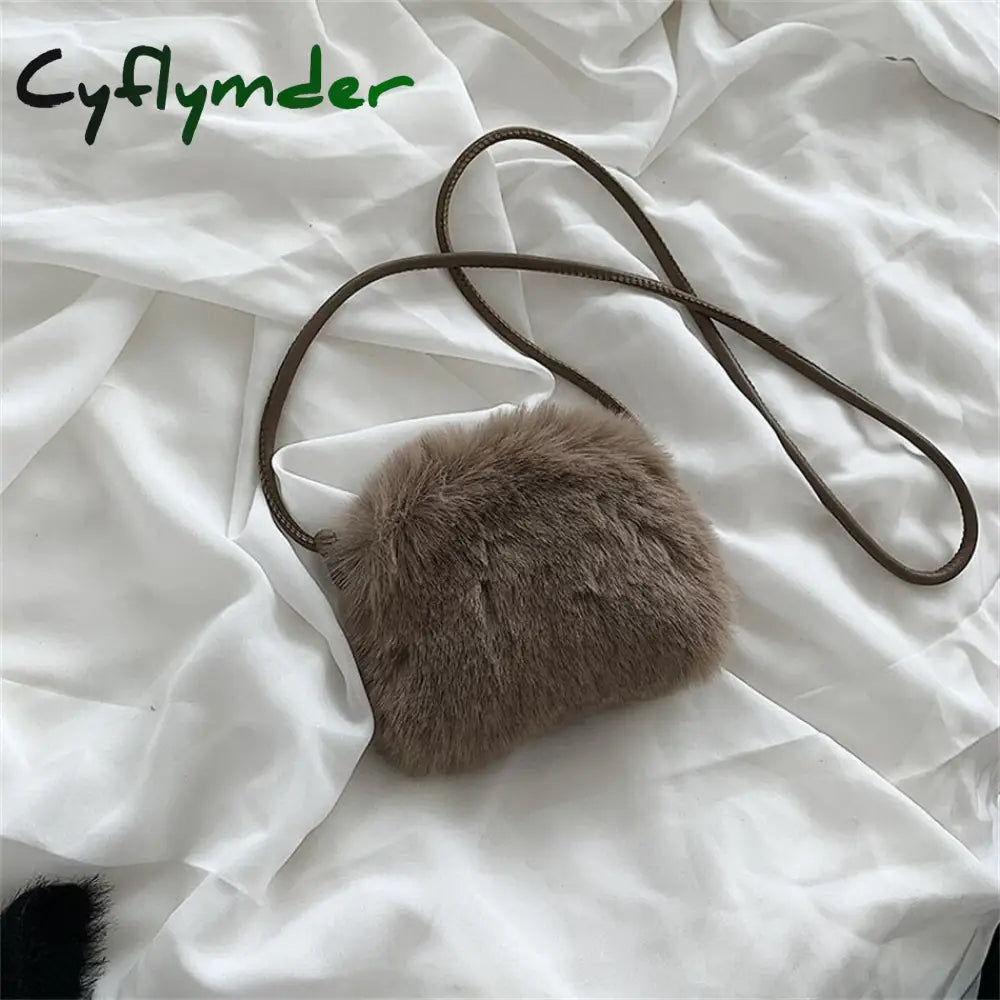 Cyflymder Faux Fur Women’s Small Shoulder Messenger Bag Luxury Designer Soft Plush Ladies Mini