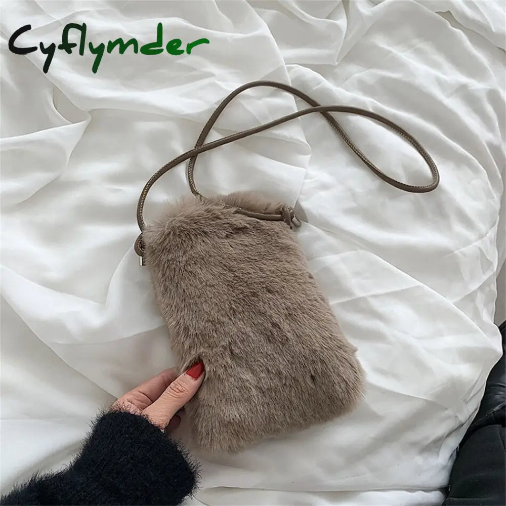 Cyflymder Faux Fur Women’s Small Shoulder Messenger Bag Luxury Designer Soft Plush Ladies Mini