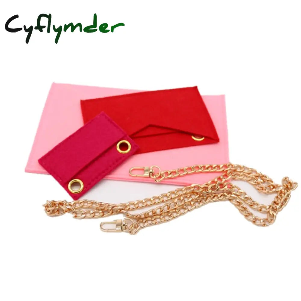 Cyflymder Felt Organizer Handbag Kirigami Insert Of 3 With Golden Chain Crossbody Bag Pochette