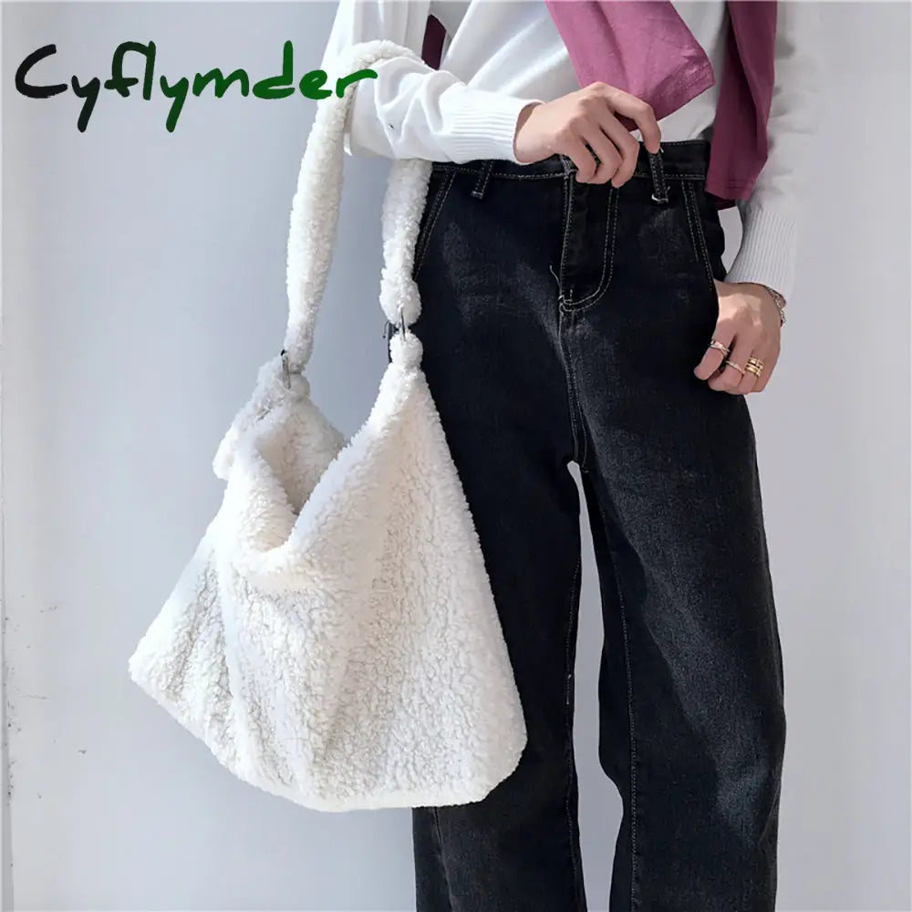 Cyflymder Female Bag Soft Plush Aslant Shoulder Large Capacity Artificial Lambs Wool Women Design