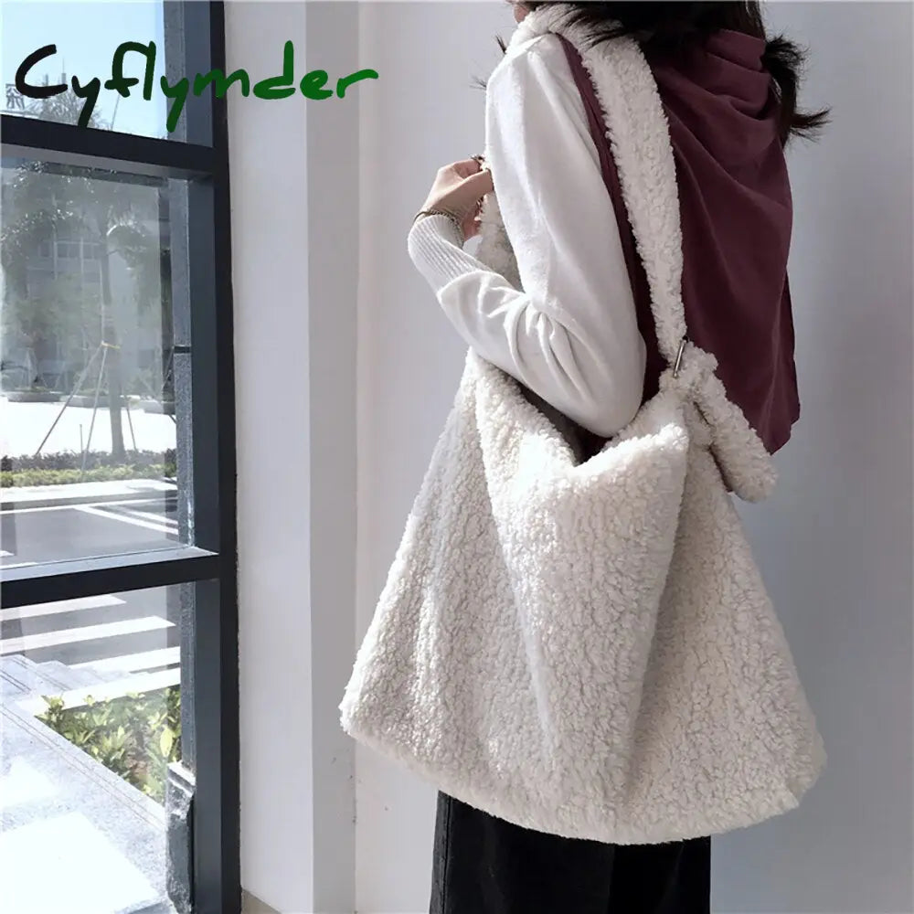 Cyflymder Female Bag Soft Plush Aslant Shoulder Large Capacity Artificial Lambs Wool Women Design