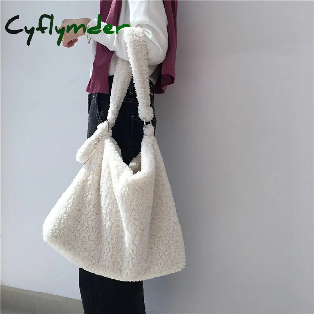 Cyflymder Female Bag Soft Plush Aslant Shoulder Large Capacity Artificial Lambs Wool Women Design