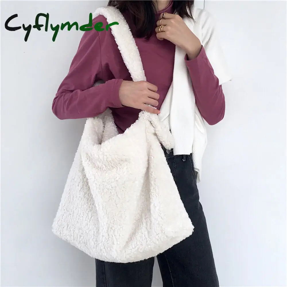 Cyflymder Female Bag Soft Plush Aslant Shoulder Large Capacity Artificial Lambs Wool Women Design