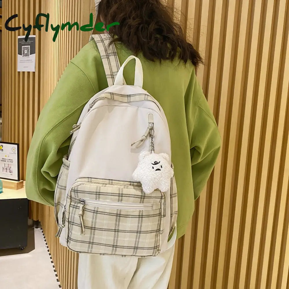 Cyflymder Female Canvas Backpacks For School Teenagers Girls Small Fresh Plaid Bag Kawaii Bookbag