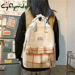 Cyflymder Female Canvas Backpacks For School Teenagers Girls Small Fresh Plaid Bag Kawaii Bookbag