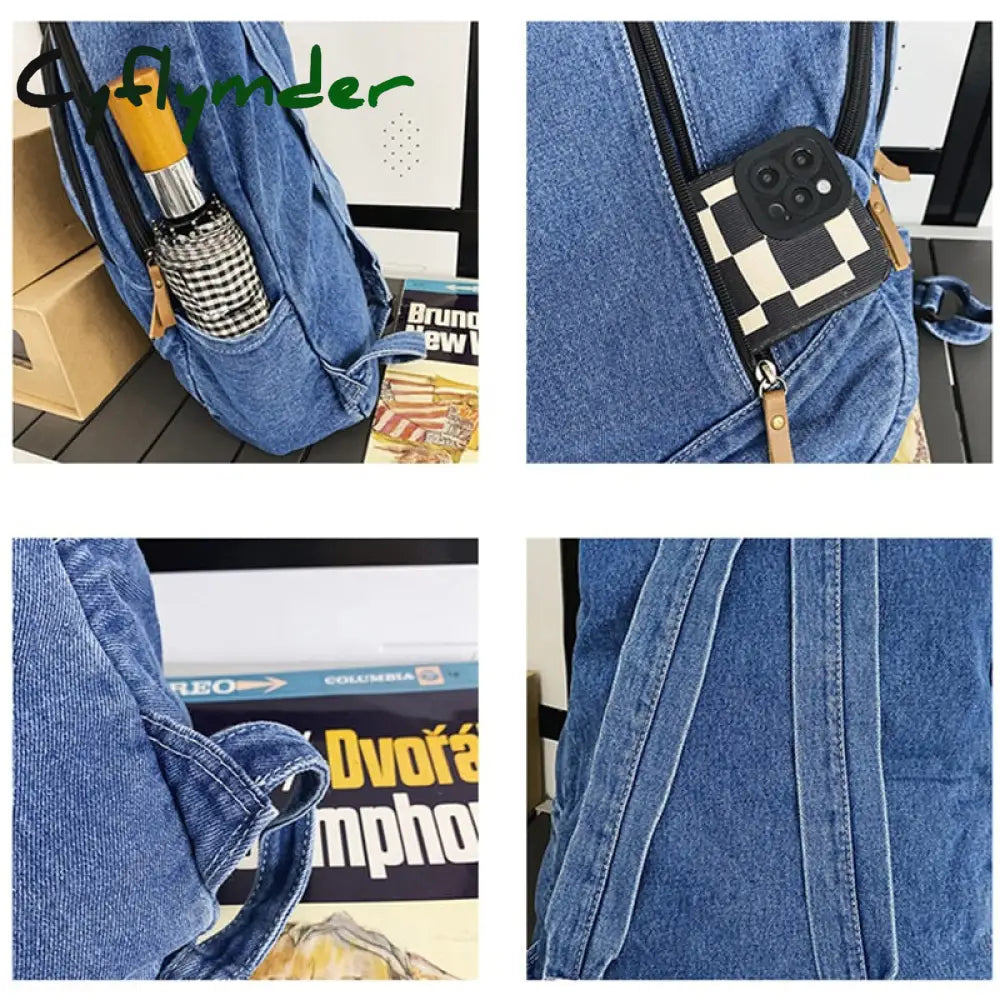 Cyflymder Female Canvas Travel Denim Book Bag Ladies Kawaii Backpack Women Leisure School Girls