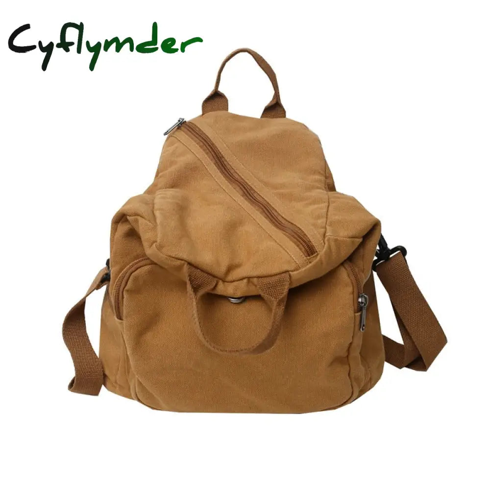 Cyflymder Female Canvas Vintage Backpack Fashion Women Laptop Bags Brown Trendy Lady Small Girl