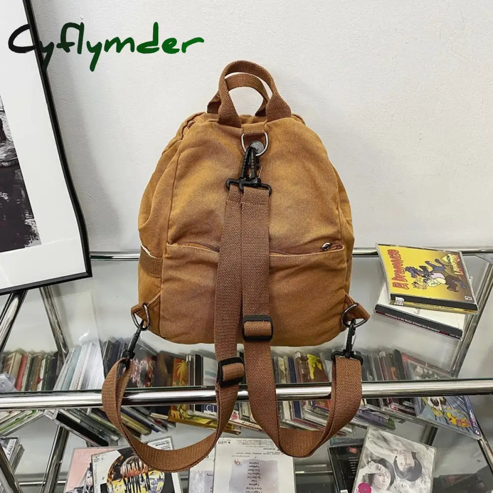 Cyflymder Female Canvas Vintage Backpack Fashion Women Laptop Bags Brown Trendy Lady Small Girl