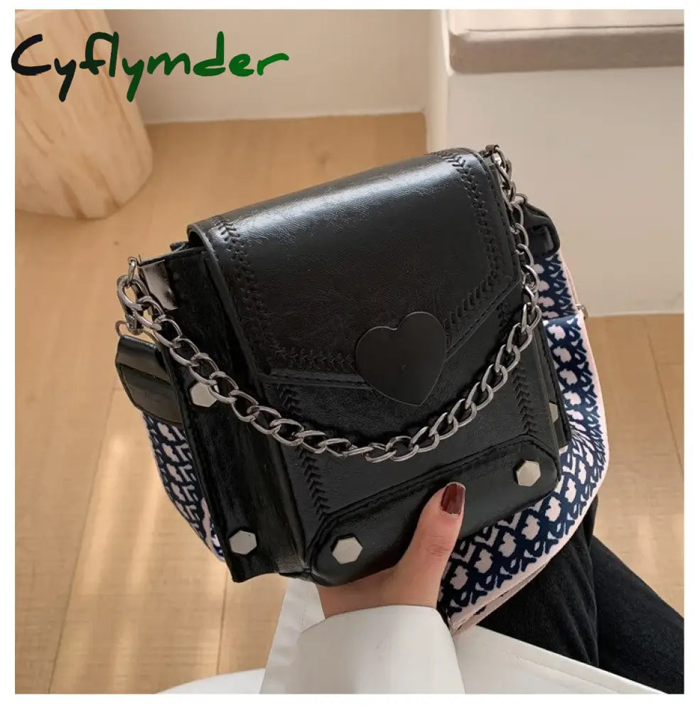 Cyflymder Female Crossbody Bag Vintage Pu Leather Solid Heart Hasp Square Bucket Bags Lady Luxury