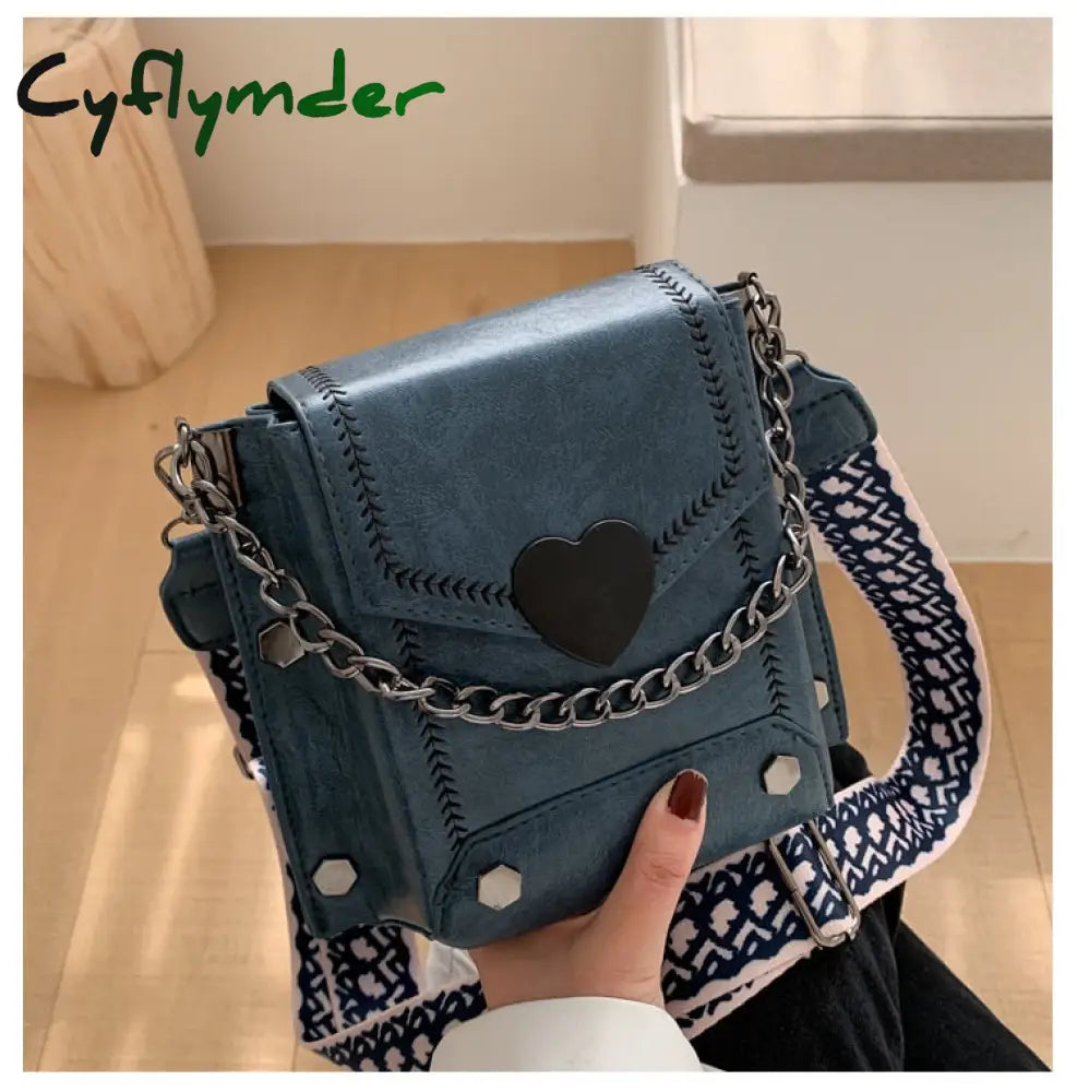 Cyflymder Female Crossbody Bag Vintage Pu Leather Solid Heart Hasp Square Bucket Bags Lady Luxury