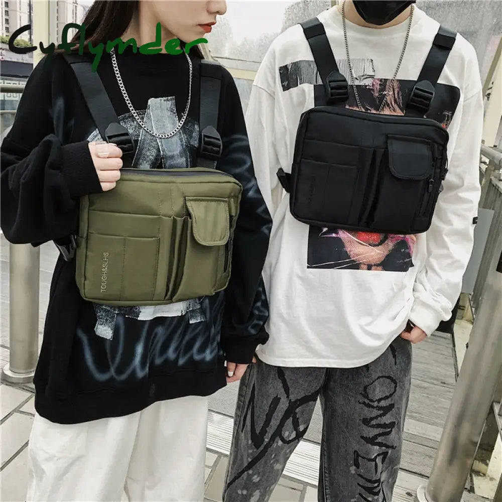 Cyflymder Female Hip-Hop Tactical Street Fashion Features Gray Army Green Chest Bag Men’s