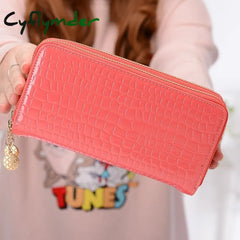 Cyflymder Female Long Purse Fashion Bright Lacquered Coin Handbag Solid Color Double Zipper Larger