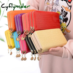 Cyflymder Female Long Purse Fashion Bright Lacquered Coin Handbag Solid Color Double Zipper Larger